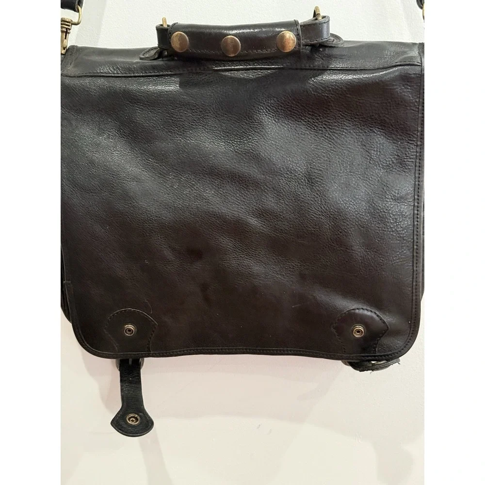 Italian Made Leather Vintage Messenger Laptop Bag Brass Fixtures 12x15